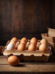 fresh golden eggs in card  box with copy space area illustration at isolated background
