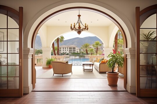 arched loggia in a mediterranean style mansion