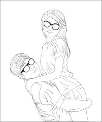 couple vector line art