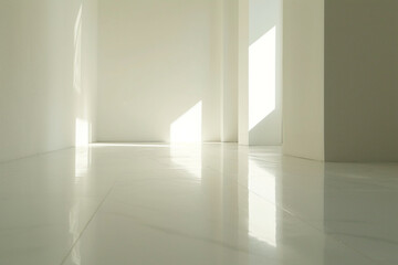 close-up of a spotless mind represented by a pristine white room flooded with eternal sunshine, creating a sense of clarity and mental purity in a minimalistic style