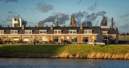 View of Ijmuiden, The Netherlands, residential neighbourhood affected by heavy industry and bad air...