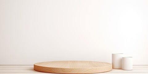 Fototapeta na wymiar White background, wooden table for product display.