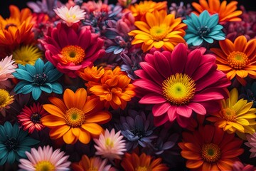 Different and multicolored flowers with intense colors (JPG 300Dpi 10800x7200)