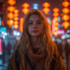 Fototapeta premium Woman portrait in busy city