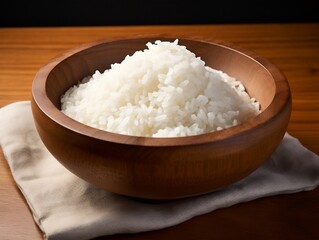 White rice in a wooden bowl