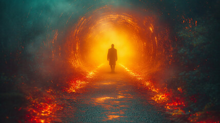 Man in a fire tunnel
