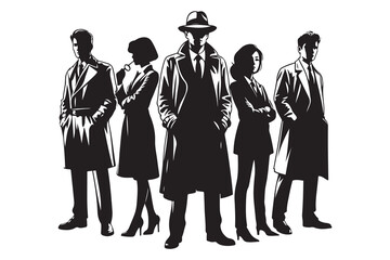 Mafia silhouette vector, Detective silhouette vector isolated on white background