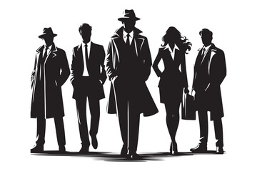 Mafia silhouette vector, Detective silhouette vector isolated on white background