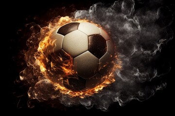 Naklejka premium Football-themed stone ball with bright flames on black