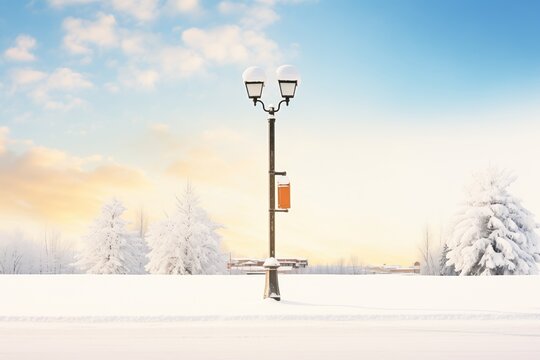 snowcovered lamp post in winter setting