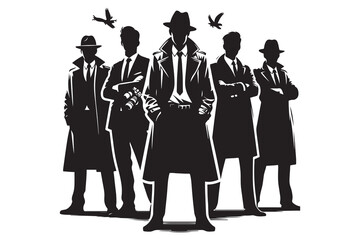 Mafia silhouette vector, Detective silhouette vector isolated on white background