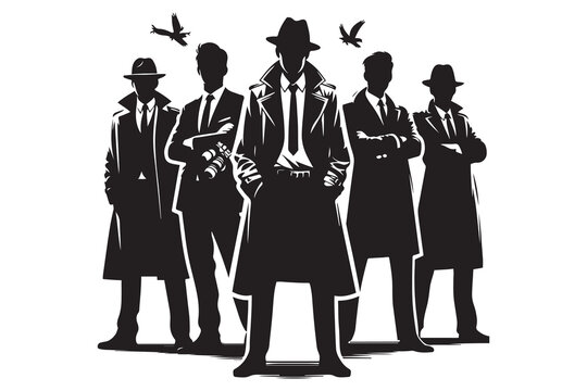 Mafia silhouette vector, Detective silhouette vector isolated on white background