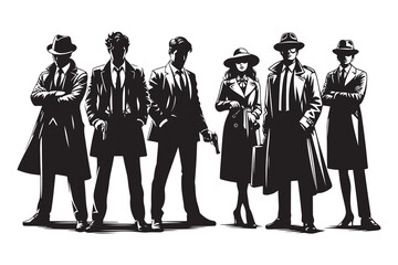 Mafia silhouette vector, Detective silhouette vector isolated on white background