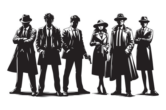 Mafia silhouette vector, Detective silhouette vector isolated on white background