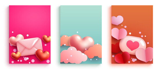 Heartfelt Harmony: 3D Realistic Hearts, Papercut Elegance, and Love in the Clouds – Valentine's Vector Collection