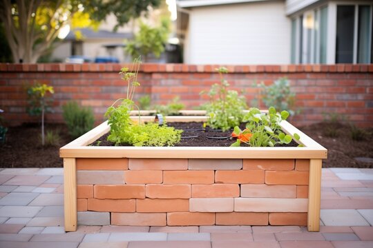 diy raised garden bed from bricks and wood