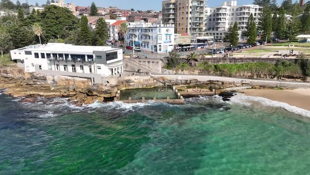 ross jones rock pool coogee beach sydney australia aerial 4k