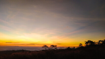 Fototapeta na wymiar Sunset in the mountains of Rola Moça state park in Belo Horizonte, Minas Gerais, Brazil