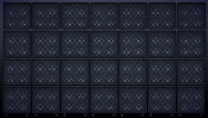 Guitar amp cabinets. Full frame speakers, 3D render background. Music equipment used on live festivals . Ideal for event posters or guitar and bass products 