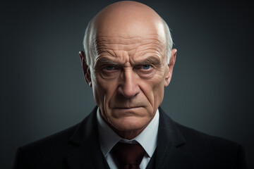 Portrait photo of a confident serious senior man strict angry boss made with generative AI