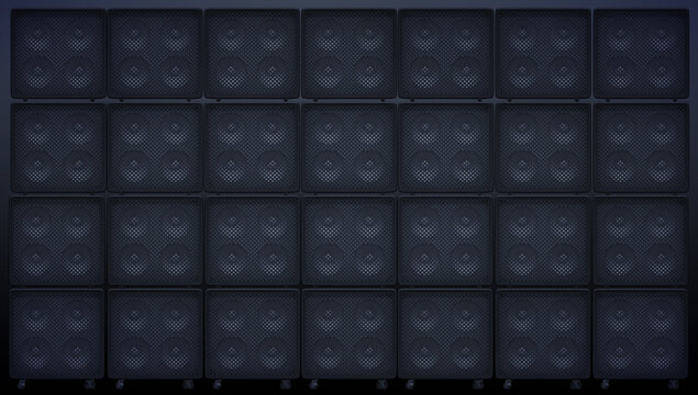 Guitar amp cabinets. Full frame speakers, 3D render background. Music equipment used on live festivals . Ideal for event posters or guitar and bass products 
