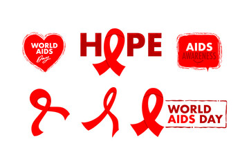Hand drawn world AIDS day vector set illustration. December 1st AIDS awareness celebration.