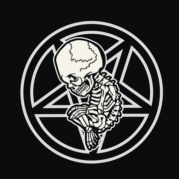 Gothic sign with embrion skeleton , grunge vintage design t shirts