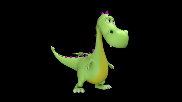 Cartoon dragon look around - 3d render looped with alpha channel. 