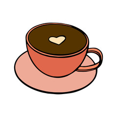 vector doodle pink coffee cup, with a heart
