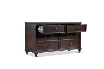 Old English antique oak dresser sideboard base with brass handles isolated with clip path