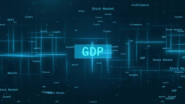 GDP Concept Over Glowing Lines in Economic Finance Animation