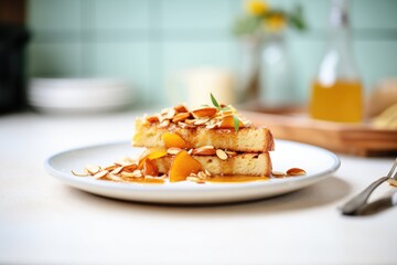 sliced almond topped brioche with apricot jam