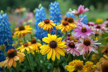 Vibrant mixture of summer garden flowers