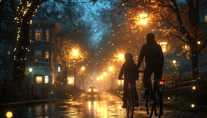 Bicicleta en la puesta de sol de verano en el camino de baldosas en el parque de la ciudad.concepto de la familia, el ocio y la gente. - obrazy, fototapety, plakaty