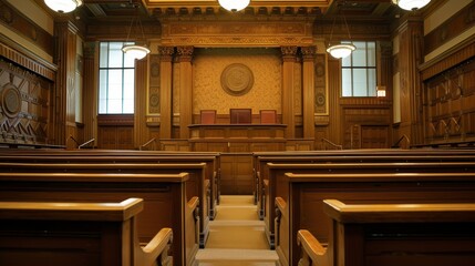 A photo of an empty courtroom, suitable for legal affairs or judiciary system news