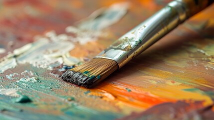 Fototapeta premium A close-up of a paintbrush on a canvas, symbolizing art or creative stories