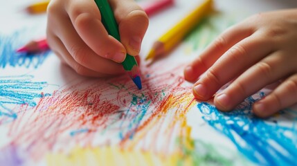 Fototapeta premium A close-up of a child's hand drawing, representing child development or education topics 