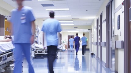 Fototapeta premium A photo of a busy hospital hallway, suitable for healthcare system or medical research articles 