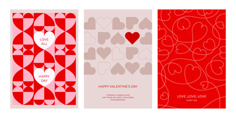Heart shape poster set postcards love pattern line graphic design holiday valentine date couple beautiful present minimal simple lovely abstract template flyer cover red pink decoration paper artwork
