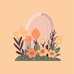 Vector Flat Gravestone with Flowers