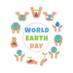 World earth day flat illustration vector collection. Ecology and environmental conservation cartoon illustration.