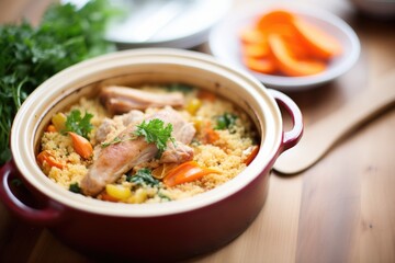 cassoulet with sausages visible on top