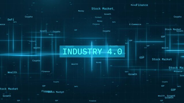 Industry 4.0 Concept over Matrix sphere on circuitry background. random numbers over circuit blue background