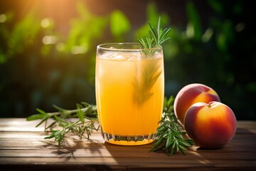 Fototapeta premium Natural and Nutritious Peach Thyme Juice Bathed in the Gentle Light of Dawn