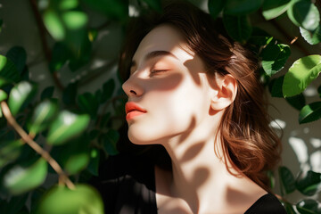 Fototapeta premium luxury woman model portrait natural background minimalistic 