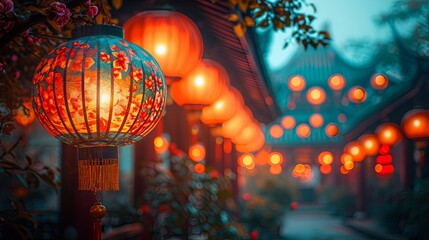Obraz na płótnie Canvas Orange lanterns on the streets of China.