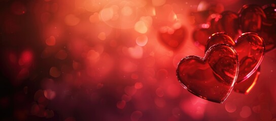 Valentine's day A captivating abstract background with a deep red hue filled with blurred heart shapes, creating a dreamy bokeh effect ideal for themes of love, romance, and Valentine's Day. Ai genera - obrazy, fototapety, plakaty