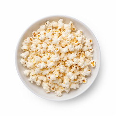 Popcorn on a plate isolated on a white background is in the top view