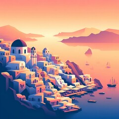 Santorini flat vector gradient city skyline