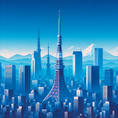 Tokyo flat vector city skyline